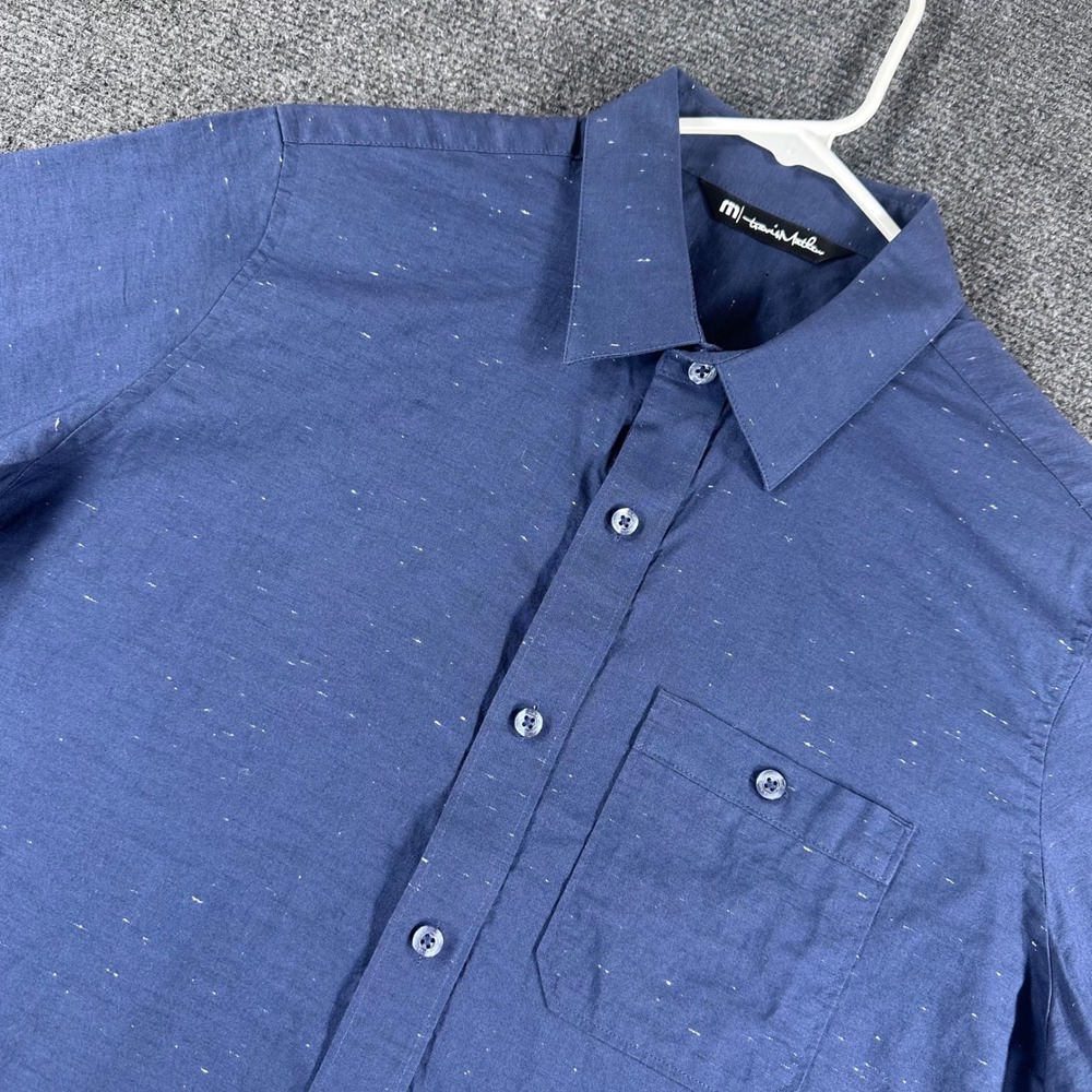 Travis Mathew Button Down Mens‎ S Small Blue Flecked Short Sleeve Golf Casual